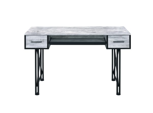 47" Antiqued White and Black Computer Desk With Two Drawers - Image 3