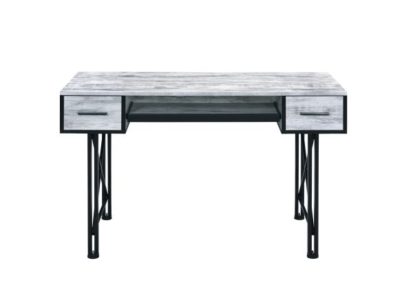 47" Antiqued White and Black Computer Desk With Two Drawers - Image 2
