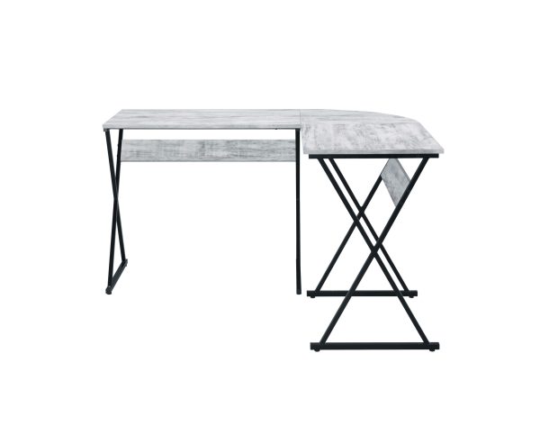 50" Antiqued White and Black L Shape Writing Desk - Image 3