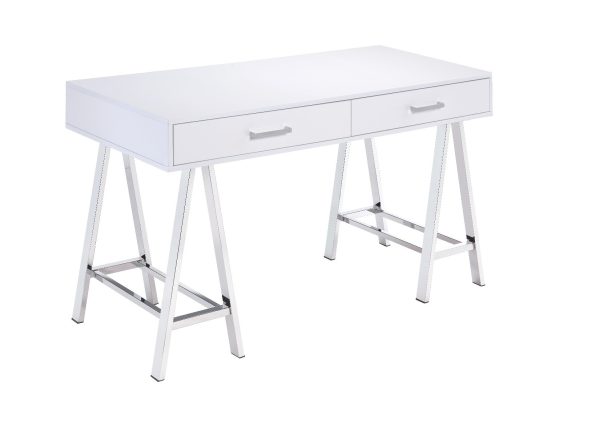 54" White and Silver Writing Desk With Two Drawers - Image 3