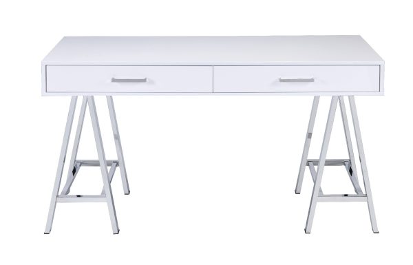 54" White and Silver Writing Desk With Two Drawers - Image 2