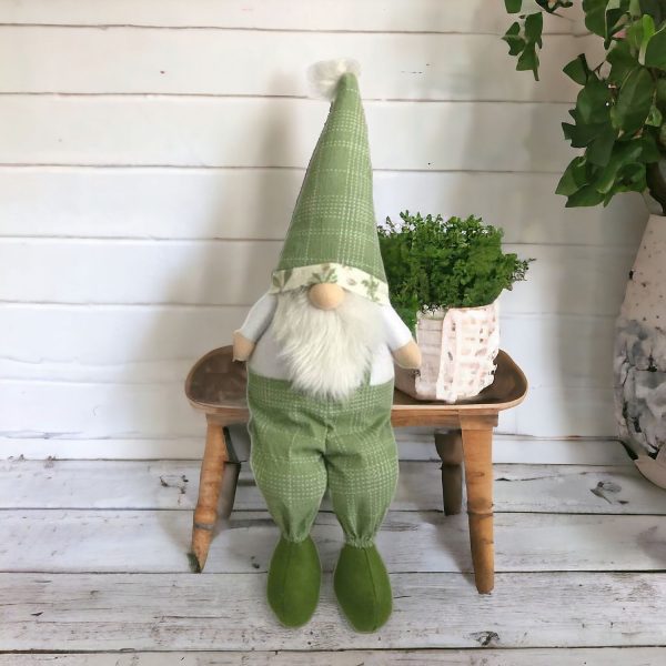 30" Green and White Fabric Sitting Gnome - Image 2
