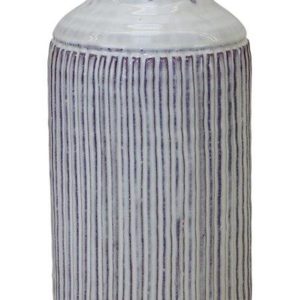 12" White and Brown Ribbed Cylinder Terracotta Table Vase