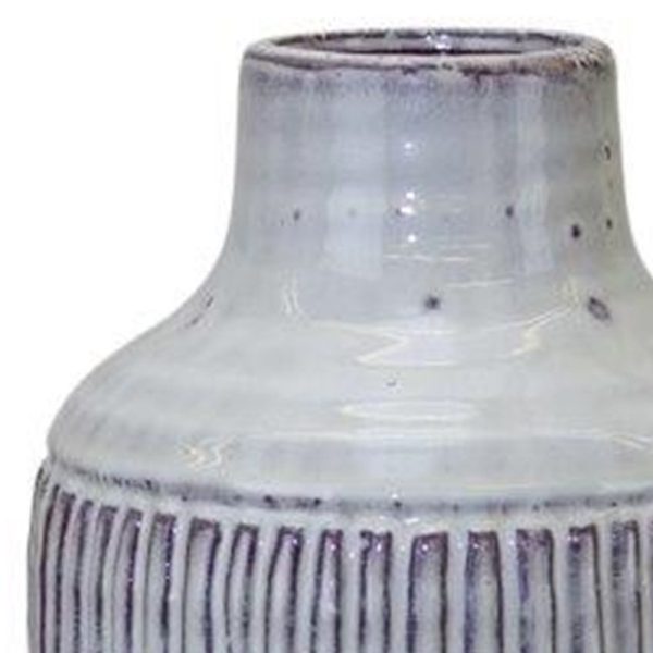 12" White and Brown Ribbed Cylinder Terracotta Table Vase - Image 3