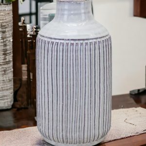 10" Off White Terracotta Striped Cylinder Table Vase