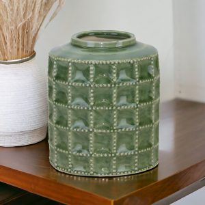 7" Green Terracotta Geometric Cylinder Table Vase