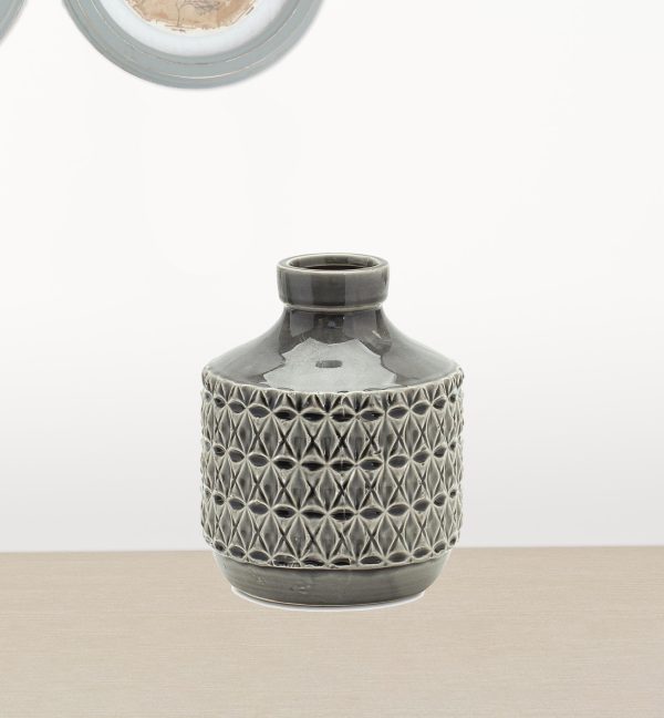 8" Gray Geometric Bud Terracotta Table Vase - Image 2