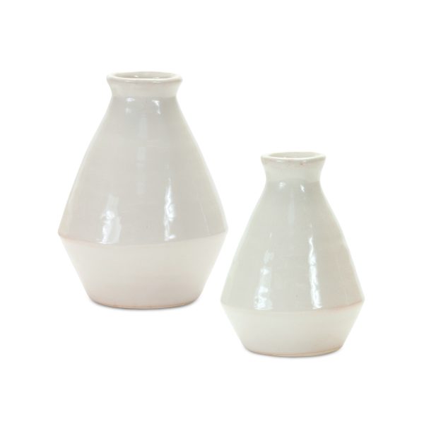 Set of Two White Bud Terracotta Table Vase - Image 3