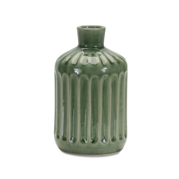 7" Green Terracotta Striped Bud Table Vase - Image 2