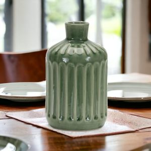 7" Green Terracotta Striped Bud Table Vase