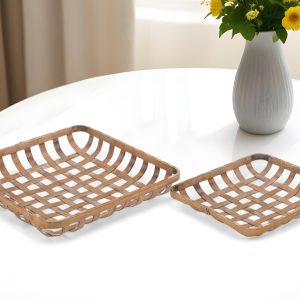 Set of Two Brown Square Bamboo Vanity Tray