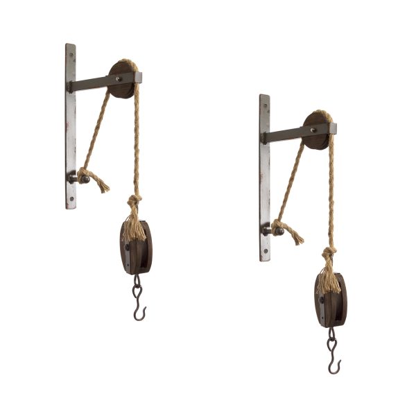 Set of Two 19" X 9" Brown and Silver Wood and Metal Hanging Dimensional Sculpture With Hooks - Image 2