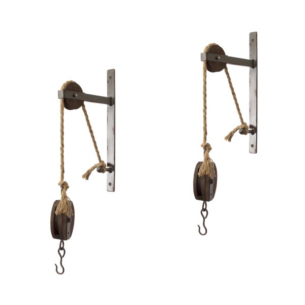 Set of Two 19" X 9" Brown and Silver Wood and Metal Hanging Dimensional Sculpture With Hooks - Image 3