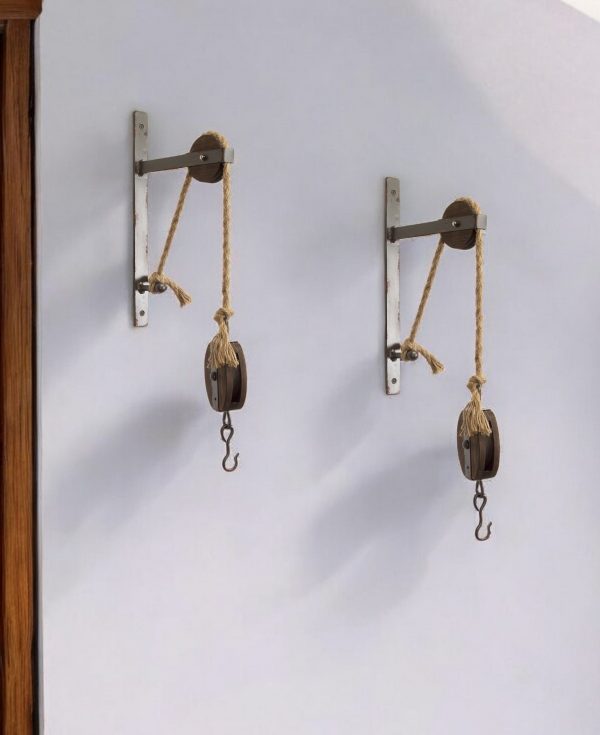 Set of Two 19" X 9" Brown and Silver Wood and Metal Hanging Dimensional Sculpture With Hooks