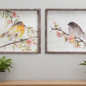 Set of Two 17" X 2" Brown Bird Wood Framed Art