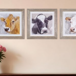 Set of Three Brown 10" X 10" Whimsical Cows Wood Framed Wall Decor