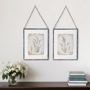 Set of Two 16" X 13" Blue and Silver Leaf Metal Wall Decor