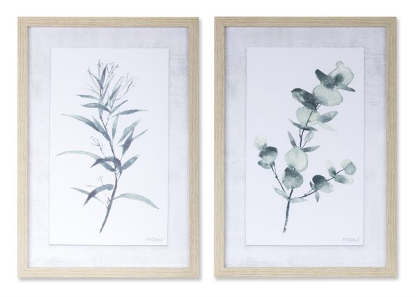 Set of Two 18" X 13" Natural and Gray Leaf Floral Framed Art - Image 2