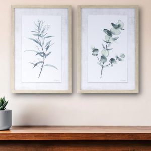 Set of Two 18" X 13" Natural and Gray Leaf Floral Framed Art