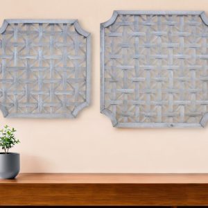 Set of Two 27" X 27" Gray Geometric Solid Wood Wall Decor