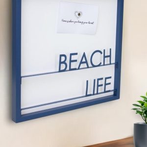 16" X 16" Blue Beach Life Wood and Metal Wall Decor