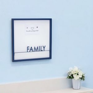 16" X 16" Blue and White Family Wood and Metal Magnetic Memo Board