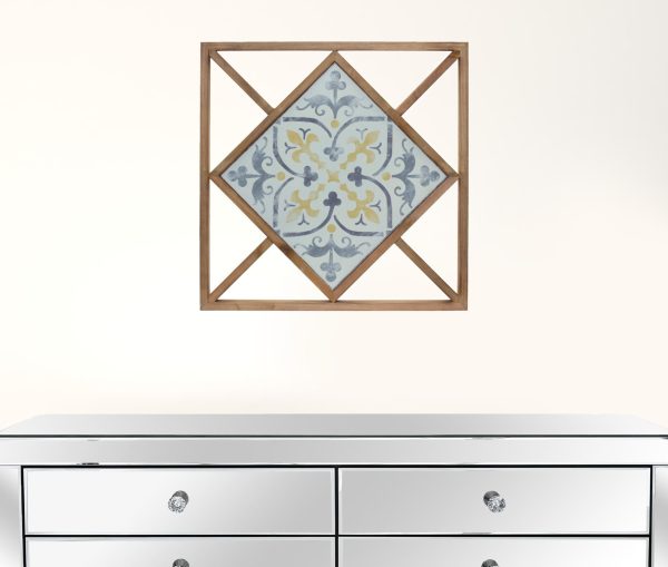 Set of Two 14" X 0" White Blue and Brown Floral Wood and Metal Framed Art - Image 3