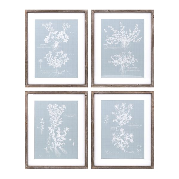 Set of Four 20" X 16" Blue and White Flower Solid Wood Framed Art - Image 3