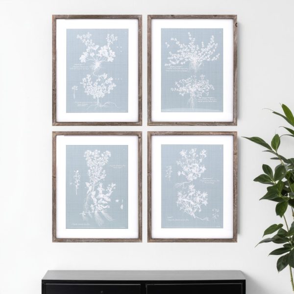 Set of Four 20" X 16" Blue and White Flower Solid Wood Framed Art - Image 2