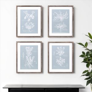 Set of Four 20" X 16" Blue and White Flower Solid Wood Framed Art