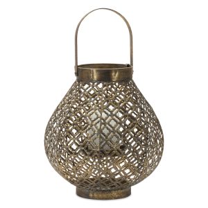 12" Bronze Metal Ornate Tabletop Lantern Candle Holder