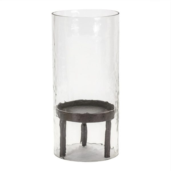 13" Clear and Black Glass and Metal Tabletop Hurricane Candle Holder - Image 3