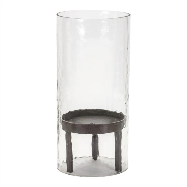 13" Clear and Black Glass and Metal Tabletop Hurricane Candle Holder - Image 2