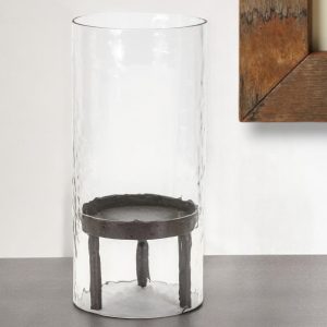 13" Clear and Black Glass and Metal Tabletop Hurricane Candle Holder