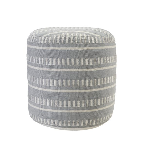 20" Blue Polyester Round Striped Indoor Outdoor Pouf Ottoman - Image 2