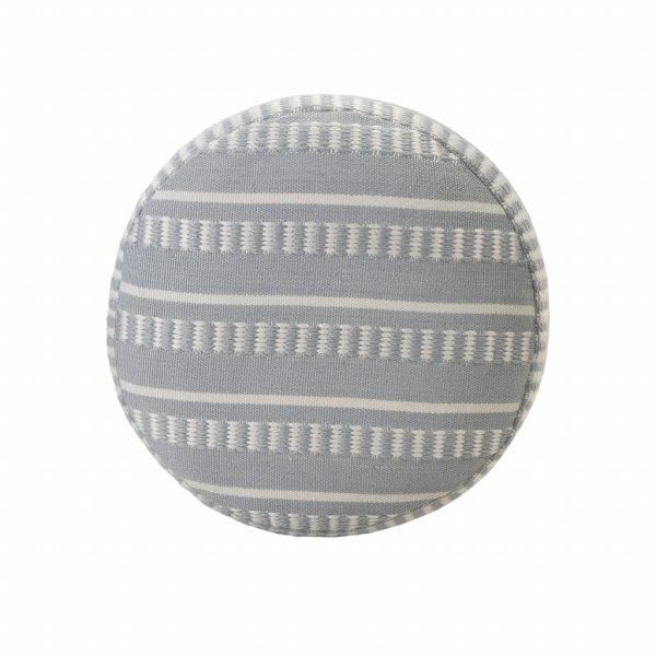 20" Blue Polyester Round Striped Indoor Outdoor Pouf Ottoman - Image 3