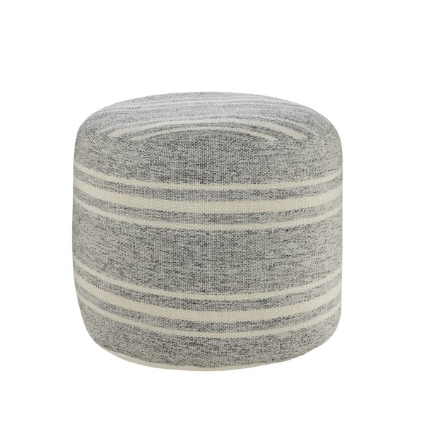 18" Gray Polyester Round Striped Indoor Outdoor Pouf Ottoman - Image 2