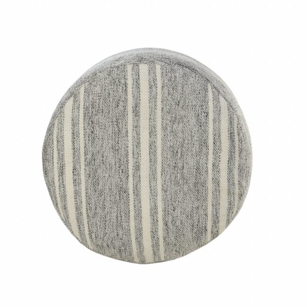 18" Gray Polyester Round Striped Indoor Outdoor Pouf Ottoman - Image 3