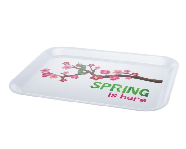 15" White Rectangular Spring Floral Melamine Platter - Image 2