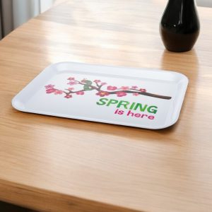 15" White Rectangular Spring Floral Melamine Platter