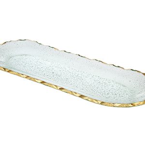 18" Clear and Gold Oval Crystal Serving Tray