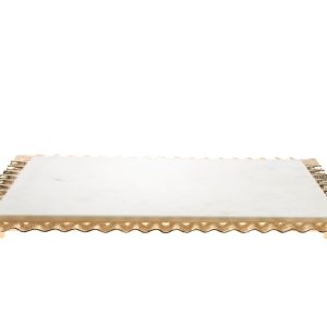 18" White and Gold Rectangular Marble Serving Tray