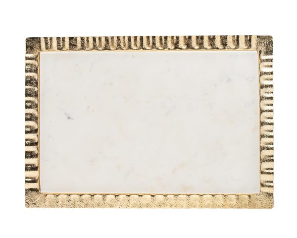 18" White and Gold Rectangular Marble Serving Tray - Image 2