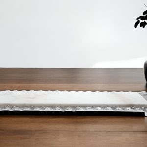 18" White and Silver Rectangular Marble Serving Tray