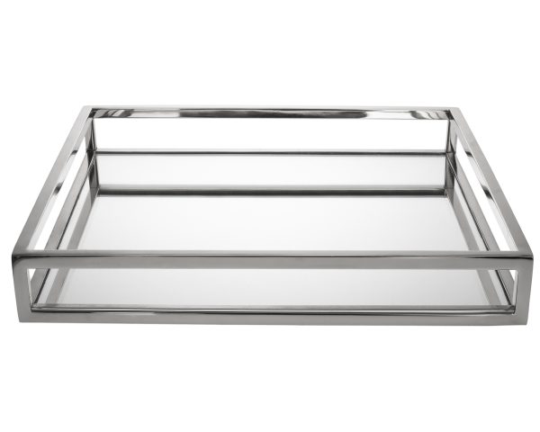 14" White and Silver Square Metal Serving Tray - Image 2