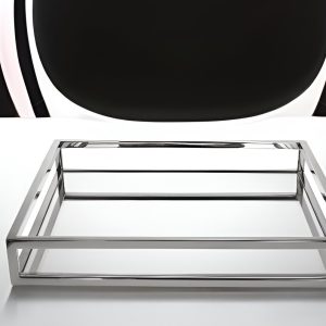 14" White and Silver Square Metal Serving Tray