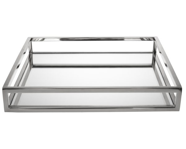 14" White and Silver Square Metal Serving Tray - Image 3