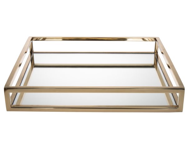 14" Gold Square Metal Serving Tray - Image 2