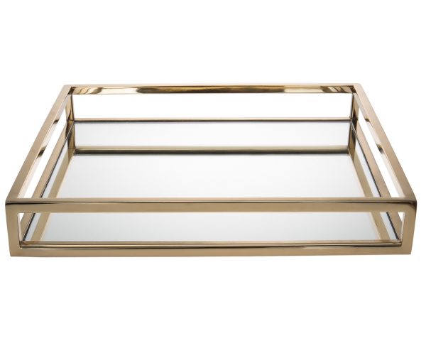 14" Gold Square Metal Serving Tray - Image 3