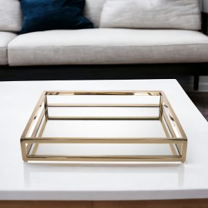 14" Gold Square Metal Serving Tray